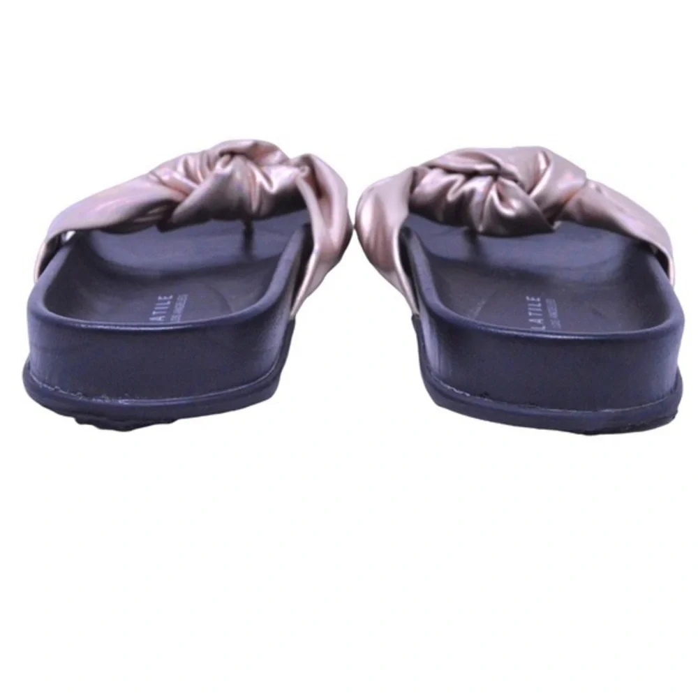 Very Volatile Los Angeles Glaze Rose Gold Satin Twist‎ Thong Sandals, Size 8